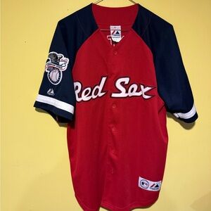 Majestic #34 Ortiz Red and Navy Men's Jersey M
